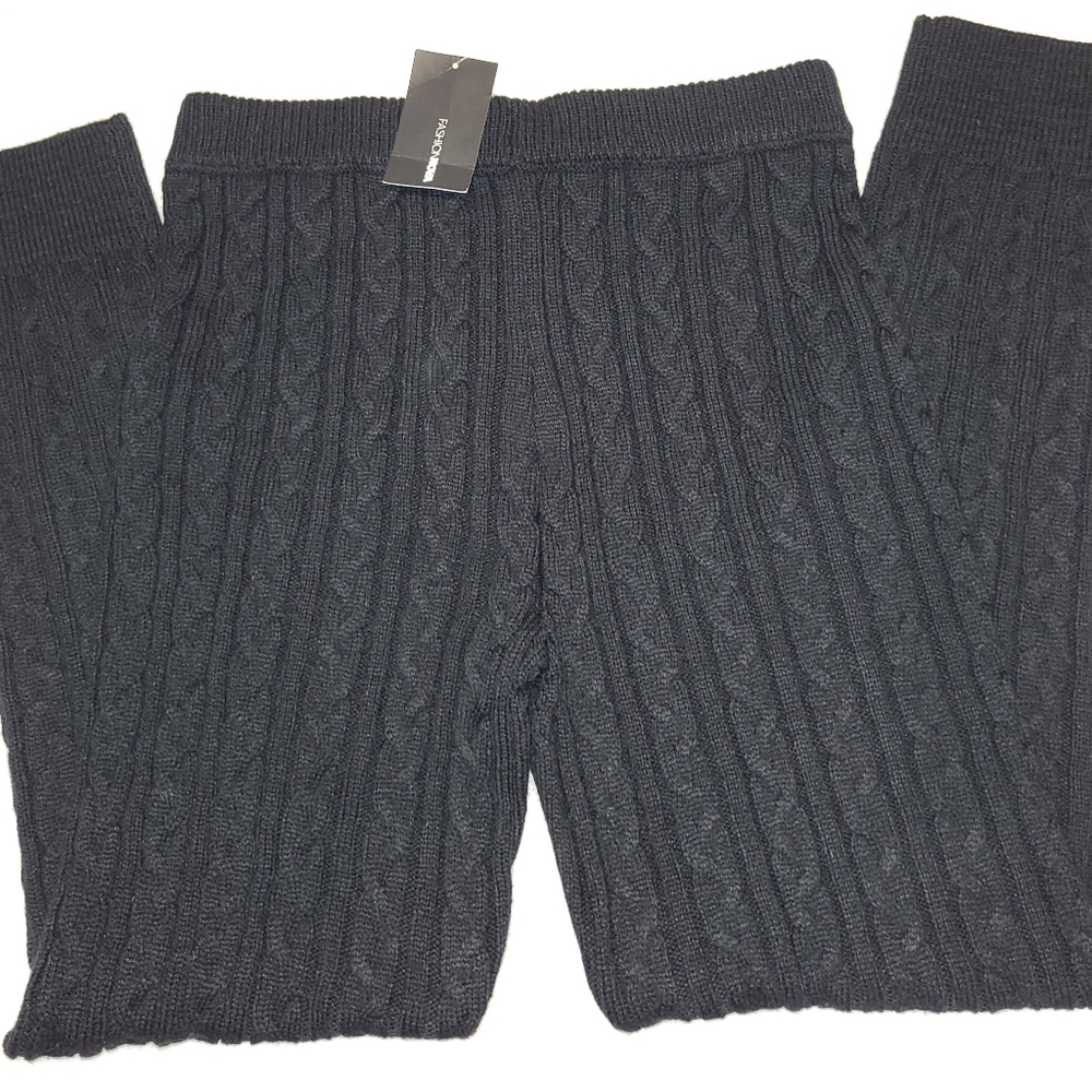 Fashion Nova Black Cable Knit Sweater Pants 1X NWT Cozy Lounge Stretch - Picture 5 of 5